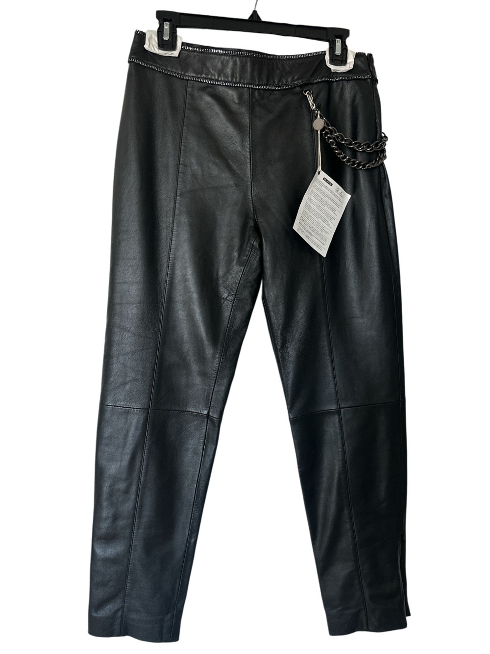 Boutique Moschino Women’s Black Leather Pants with chain US 8 NWT